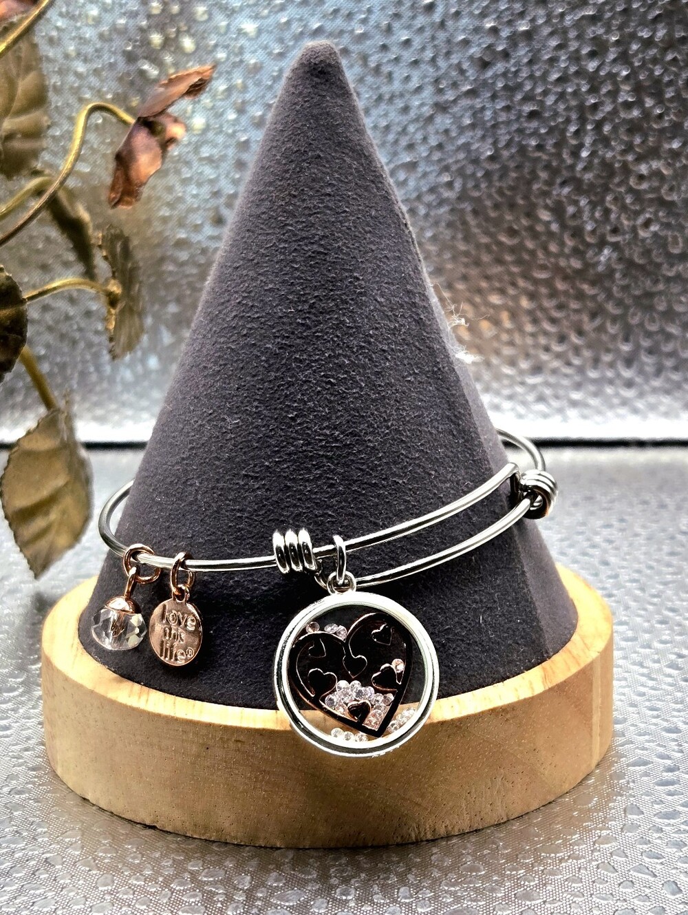 "5/$40" Rose/Silvertone Footprints "LOVE THIS LIFE" Charm Bangle Bracelet